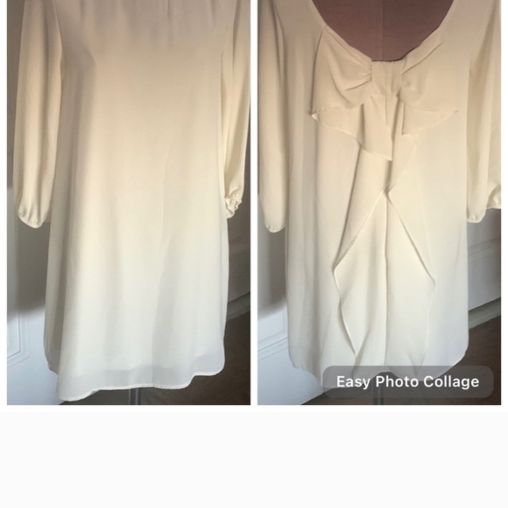 Sage Elegant Cream Women's Bow Back Shift Dress